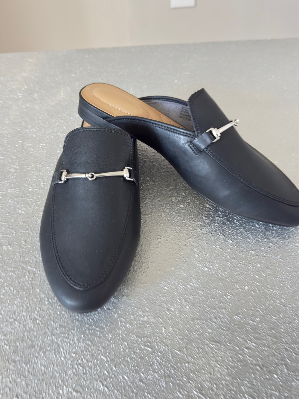 Rachel Zoe Black Leather Slip-On Mules with Silver Bit
